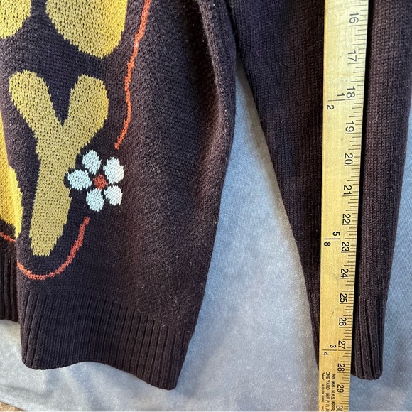 Current Mood Sweater Bad Vibes Only Oversized Cotton Knit Brown Floral Sz Small - Picture 5 of 6